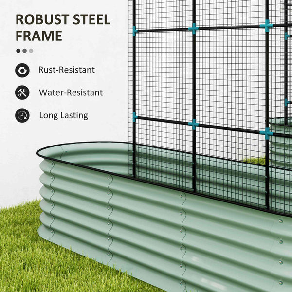 Galvanized raised planters with arched trellis