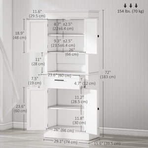 Modern kitchen cabinet with doors, open and adjustable shelves, white