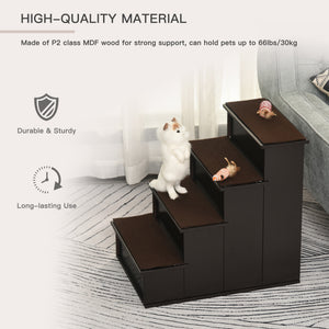 4-step wooden staircase, dark coffee color