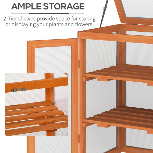 Portable 2-tier wooden greenhouse, polycarbonate cold frame