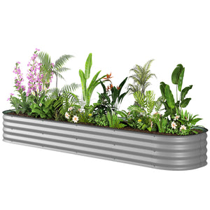 Galvanized raised planter with safety rim, silver