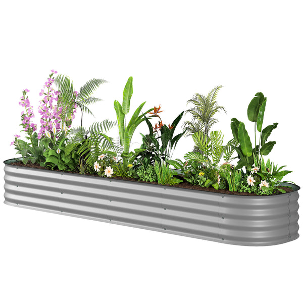Galvanized raised planter with safety rim, silver