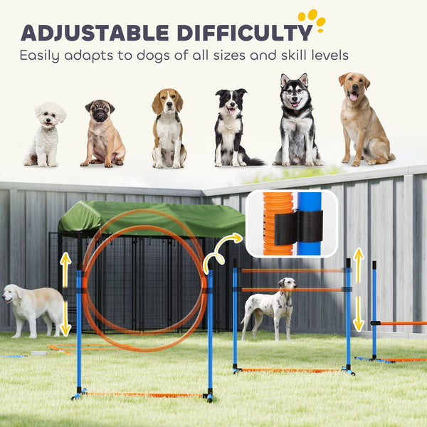 11-Piece Dog Agility Training Equipment Set, Pet Obstacle Course with 2 Tunnels, Adjustable Jumps, Orange Blue