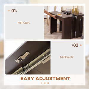 Extendable dining table, extendable kitchen table for small spaces, seats up to 6, dark brown