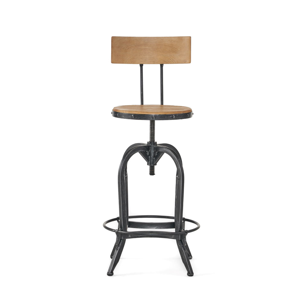 Rustic Fir Wood Bar Stool with Iron Legs, Swivel Footrest, Natural