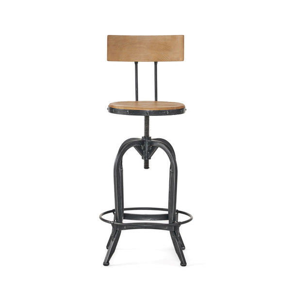 Rustic Fir Wood Bar Stool with Iron Legs, Swivel Footrest, Natural