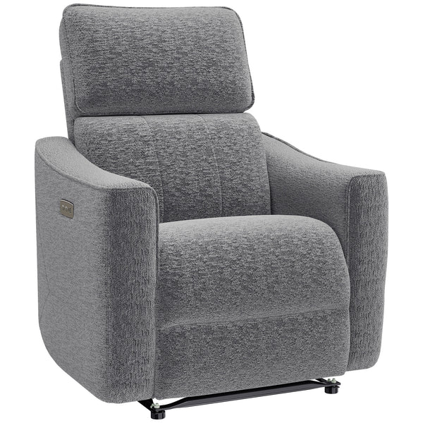 Electric reclining armchair, linen-look fabric upholstery, USB ports, footrest, dark grey