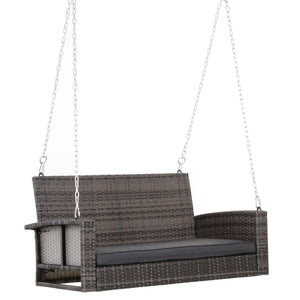 Hanging swing for 2 people in rattan with cushion and steel chains, grey