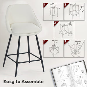 Set of 2 counter-height, swivel, padded bar stools with backrest, cream white