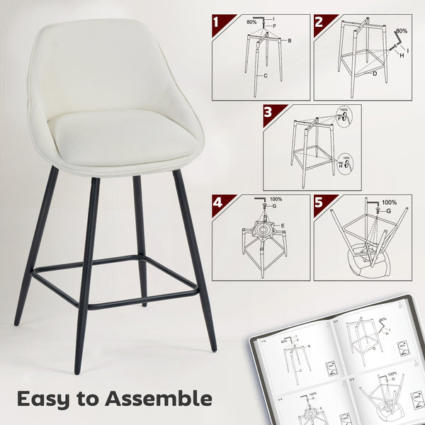Set of 2 counter-height, swivel, padded bar stools with backrest, cream white