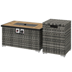 32" 40,000 BTU Rattan Propane Fire Pit Table with Hidden Propane Tank Holder and Waterproof Cover