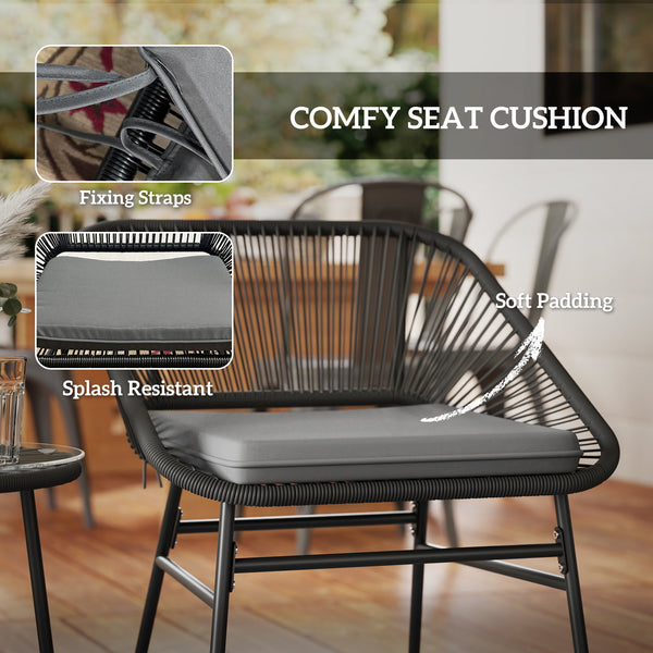 3-piece bistro set in woven resin with glass-topped table, black