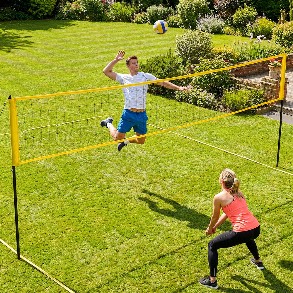 9.5m (31ft) Portable Volleyball Net Set with Adjustable Height Steel Poles, Volleyball, Boundary Line, and Carry Bag