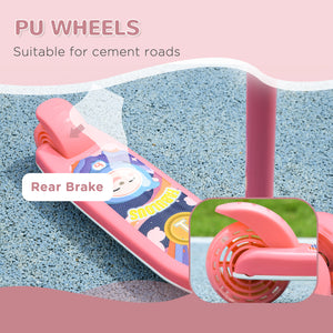 3-wheel scooter, adjustable height, rear brake, LED lighting, TPE handlebar, pink 