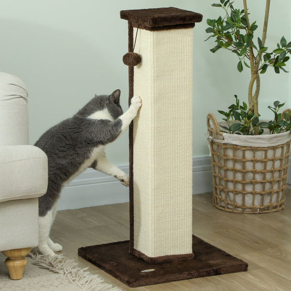 81cm High Cat Tree, Scratching Post with Hanging Ball and Soft Plush, Brown