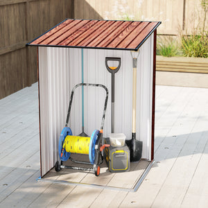 Lean-to garden shed in galvanized steel with lockable door, teak color