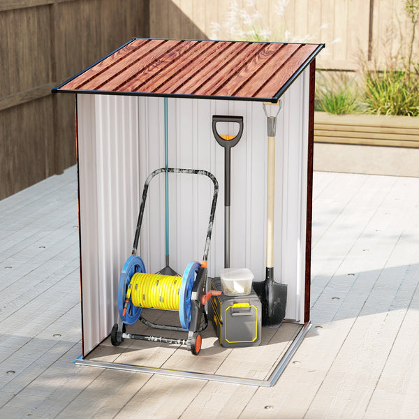 Lean-to garden shed in galvanized steel with lockable door, teak color