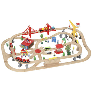 Qaba 133-piece wooden train set with tracks, battery-operated train, crane, bridge and accessories, for children aged 3 and up