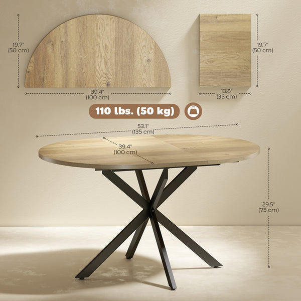 Extendable dining table with butterfly extension, in natural wood