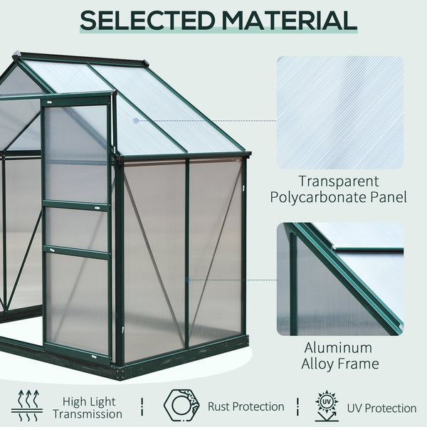 Large 6.2' x 4.3' x 6.6' Walk-In Polycarbonate and Aluminum Frame Greenhouse with Sliding Door