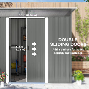 6' x 8.5' Metal Garden Shed, Utility Tool Storage, Steel Garden House, Dark Gray