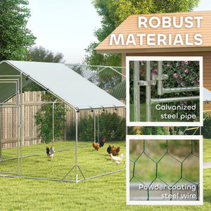 Large metal chicken coop with waterproof and UV-resistant cover