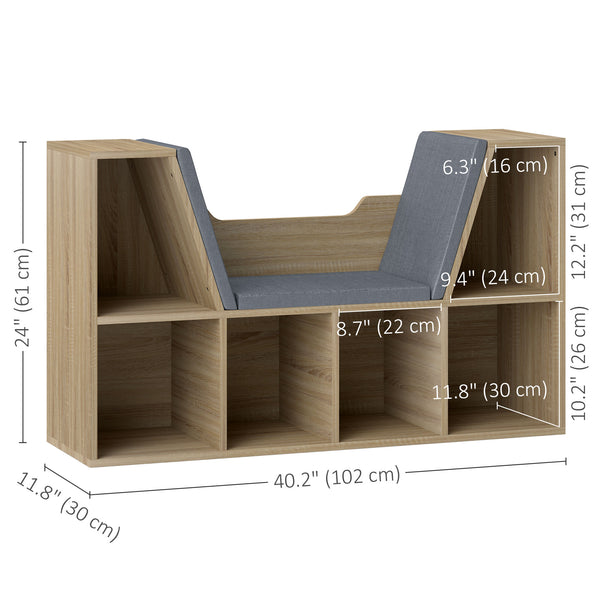 6 Compartment Bookcase with Cushion for Reading Corner, Desk, Oak