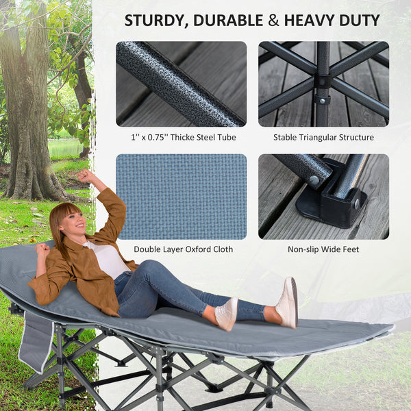 Folding camp bed with mattress and pillow, dark grey