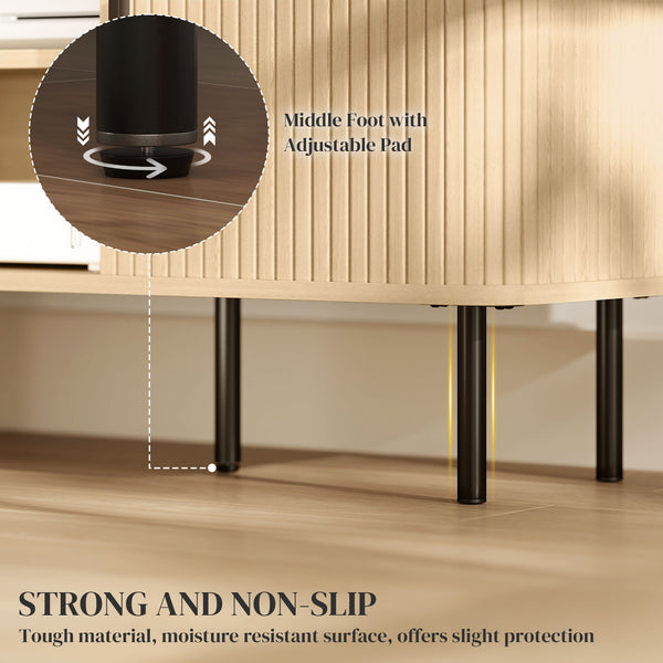 TV stand for TVs up to 55 inches with storage shelves and cabinets, oak