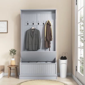 Modern 3-in-1 Hallway Unit with Coat Rack and Bench, Grey