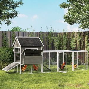 137" Wooden Chicken Coop with Chicken Run, Nesting Box, Dark Grey