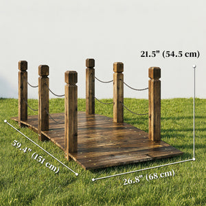 Decorative carbonized wooden bridge with chain railings for garden path, 1.5 m (5 ft)