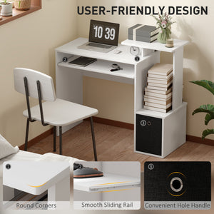 Computer desk with sliding keyboard tray, white