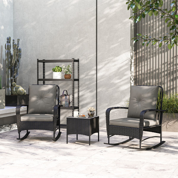 3-piece rattan bistro set with rocking chairs