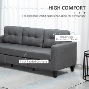 3-seater sofa with ottoman, thick cushion and wooden legs, dark grey
