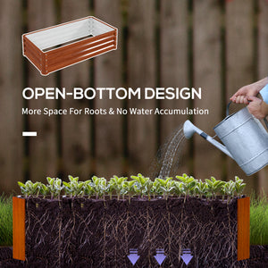 Set of 2 raised planters in galvanized steel, brown wood effect 