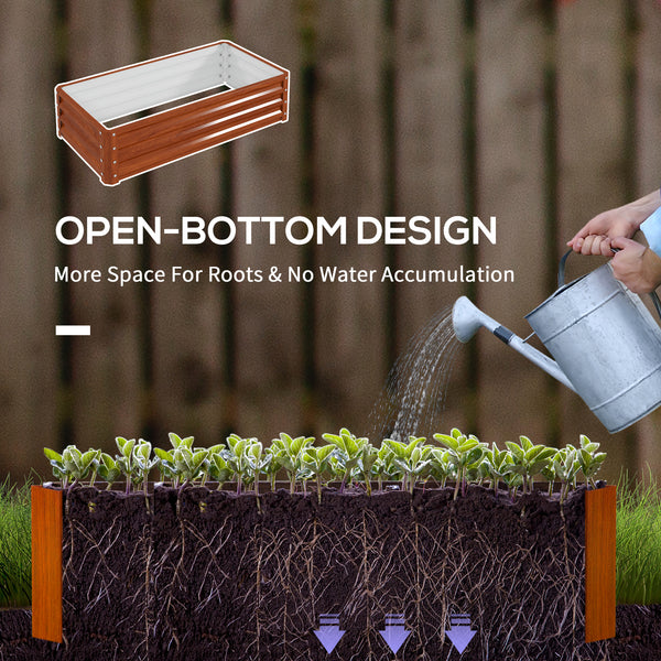 Set of 2 raised planters in galvanized steel, brown wood effect 