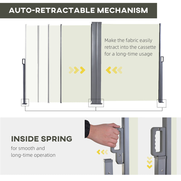 Double retractable outdoor privacy wall, cream white