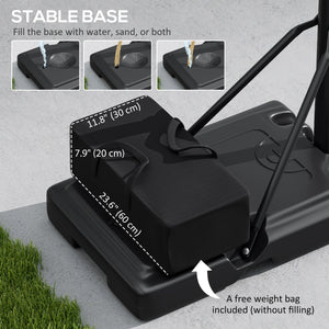 Portable basketball hoop with free weights, wheels and fillable base