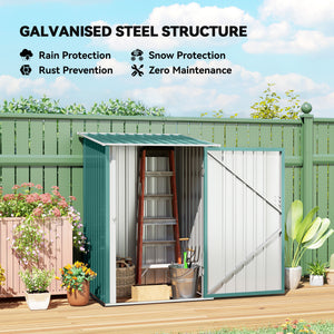 Lean-to garden shed in galvanized steel with lockable door, green