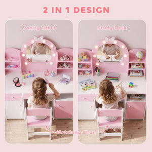 Kids hairdresser with lighted mirror and seat, pink
