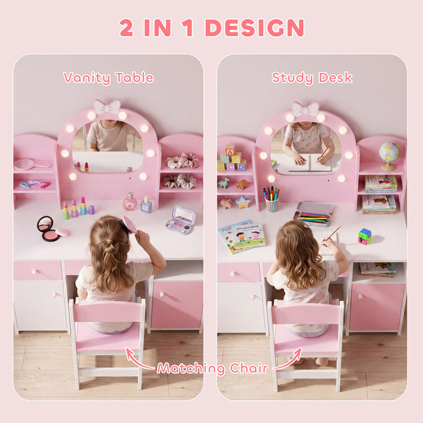 Kids hairdresser with lighted mirror and seat, pink