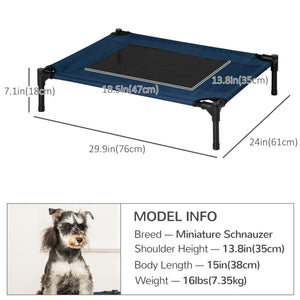 Elevated Dog Bed, Raised Dog Cot for M Sized Dogs, Indoor & Outdoor, 30" x 24" x 7", Blue