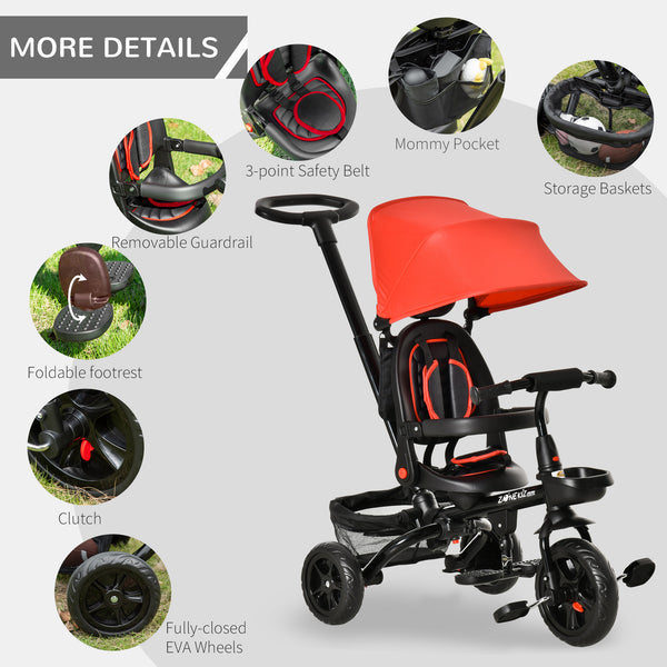 4 in 1 Tricycle with Reversible Angle Adjustable Seat, Red