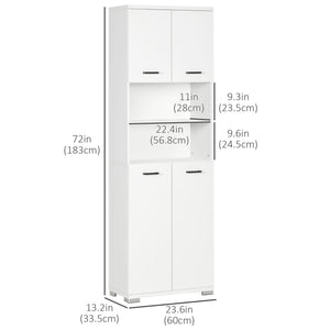 Freestanding bathroom cabinet with open shelves and cupboards, white
