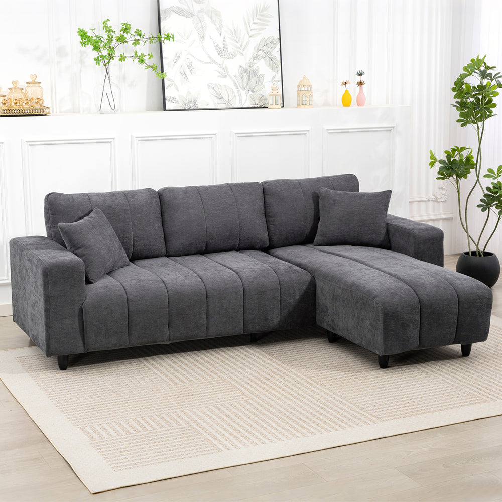 Sectional sofa with integrated seat, removable chaise longue, 2 cushions, gray