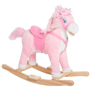 Kids Plush Rocking Horse with Realistic Sounds, Pink