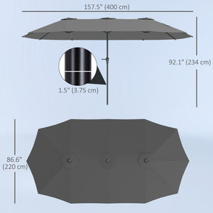 13-foot double-sided parasol with crank, light grey 