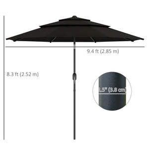 9-foot, 3-tier patio umbrella with push-button tilt, black