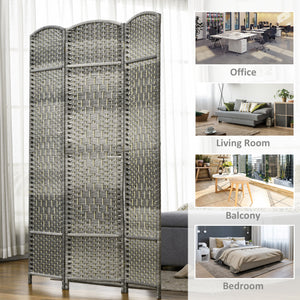 3-Panel Folding Room Divider Screen in Pine Wood and Polypropylene – Grey
